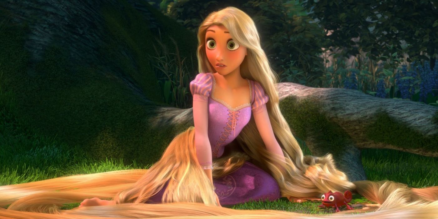 Rapunzel en el suelo con Pascal