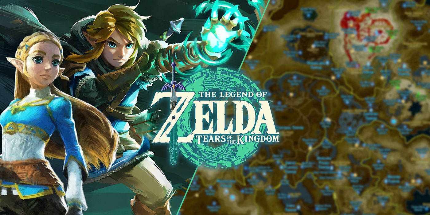 Zelda y Link junto al logo de Tears of the Kingdom con el mapa de fondo.