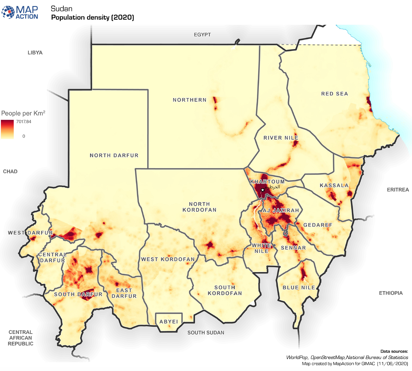 mapa de densidad de población de sudán