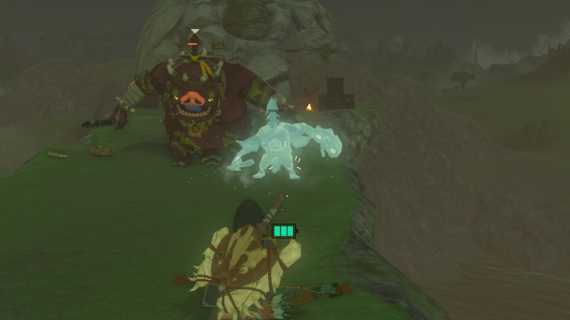 The Legend of Zelda Tears Of The Kingdom Link Bokoblin congelado con flecha fusionada con fruta de hielo