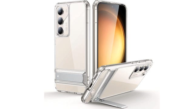 The ESR Kickstand Case for Galaxy S23 is a clear case with a flip-out stand