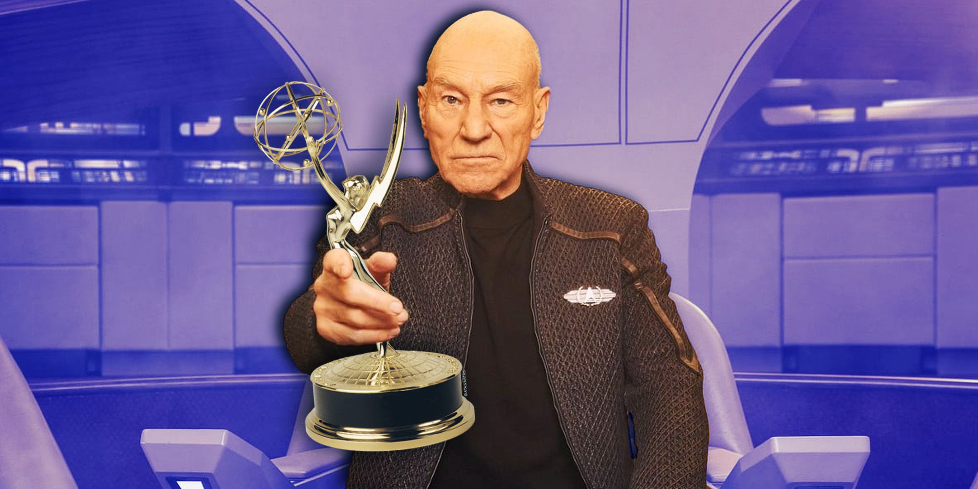 Patrick Stewart como Jean-Luc Picard, con un premio Emmy