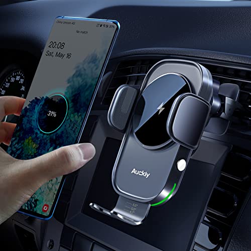 Auckly Qi Cargador de coche inalámbrico de 15 W, soporte para teléfono de coche con bloqueo automático, carga inalámbrica para coche para iPhone 13/14/12 Pro Max Mini Plus 11/Pro/Xs, soporte para smartphone para Galaxy S22/S20/S9 y más