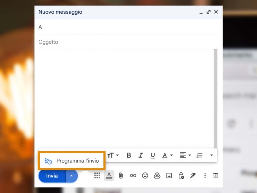 La opción "Programar envío"  en gmail