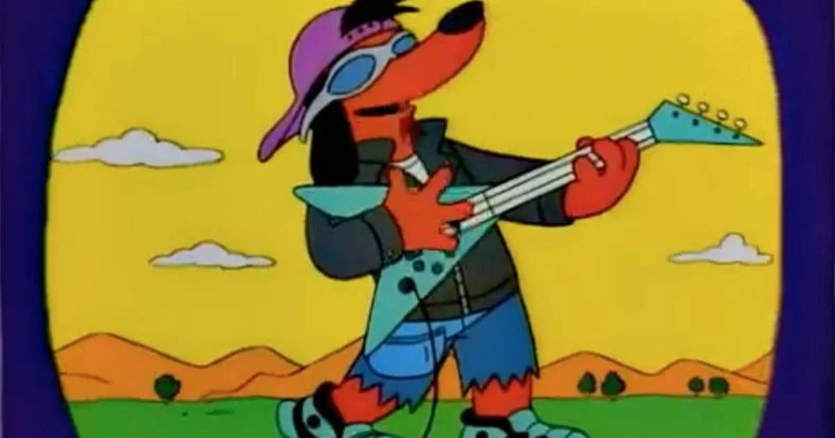 Poochie de los Simpson con guitarra