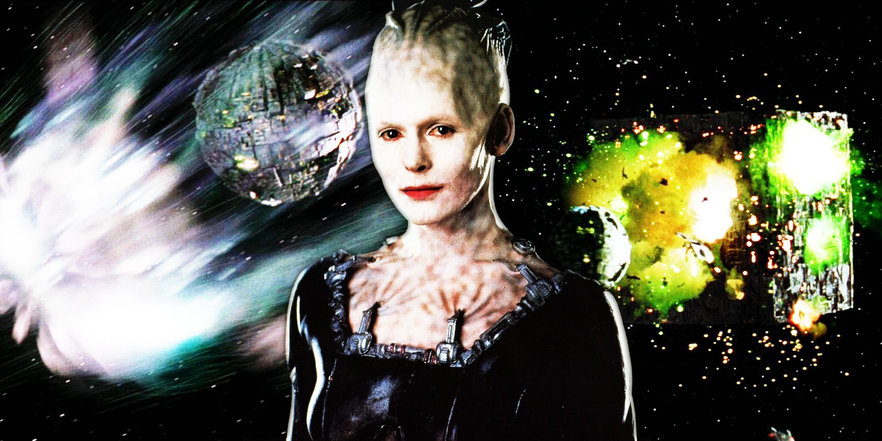 La Reina Borg de Star Trek se encuentra frente a dos naves espaciales Borg