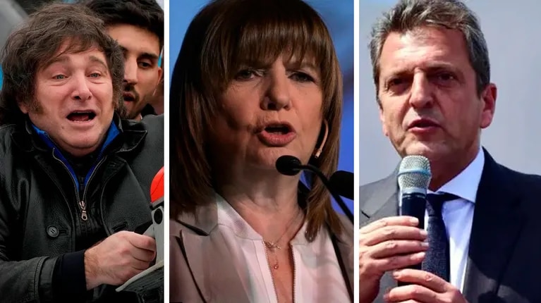 Javier Milei, Patricia Bullrich and Sergio Massa face the final stretch before the presidential candidate debate.  (Photo: Télam)