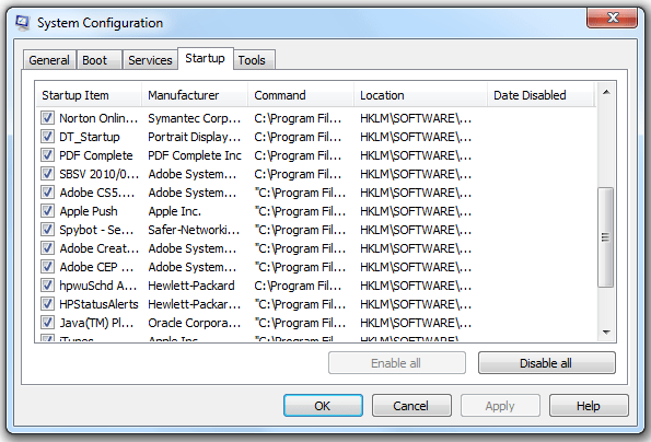 Pantalla de configuración del sistema en Windows 7.