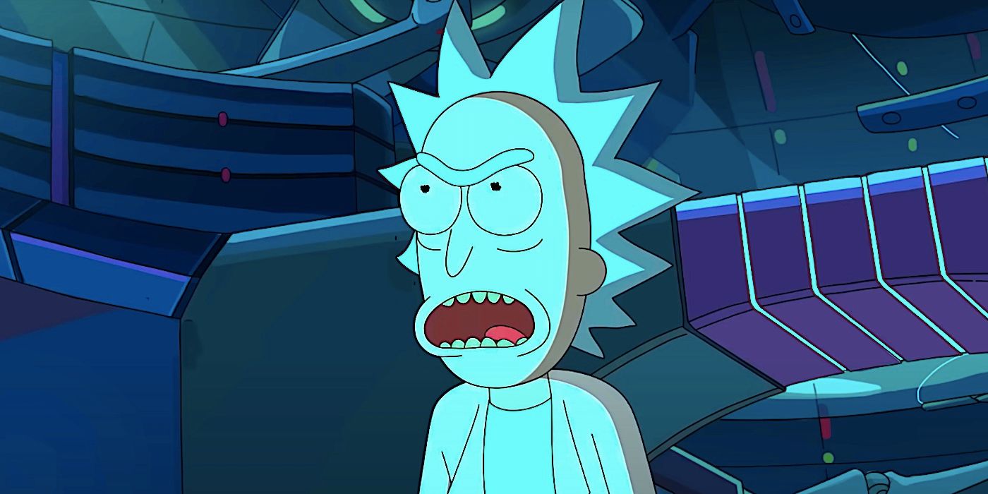 Un Rick enojado mira fijamente una pantalla en el episodio 1 de la temporada 7 de Rick y Morty.