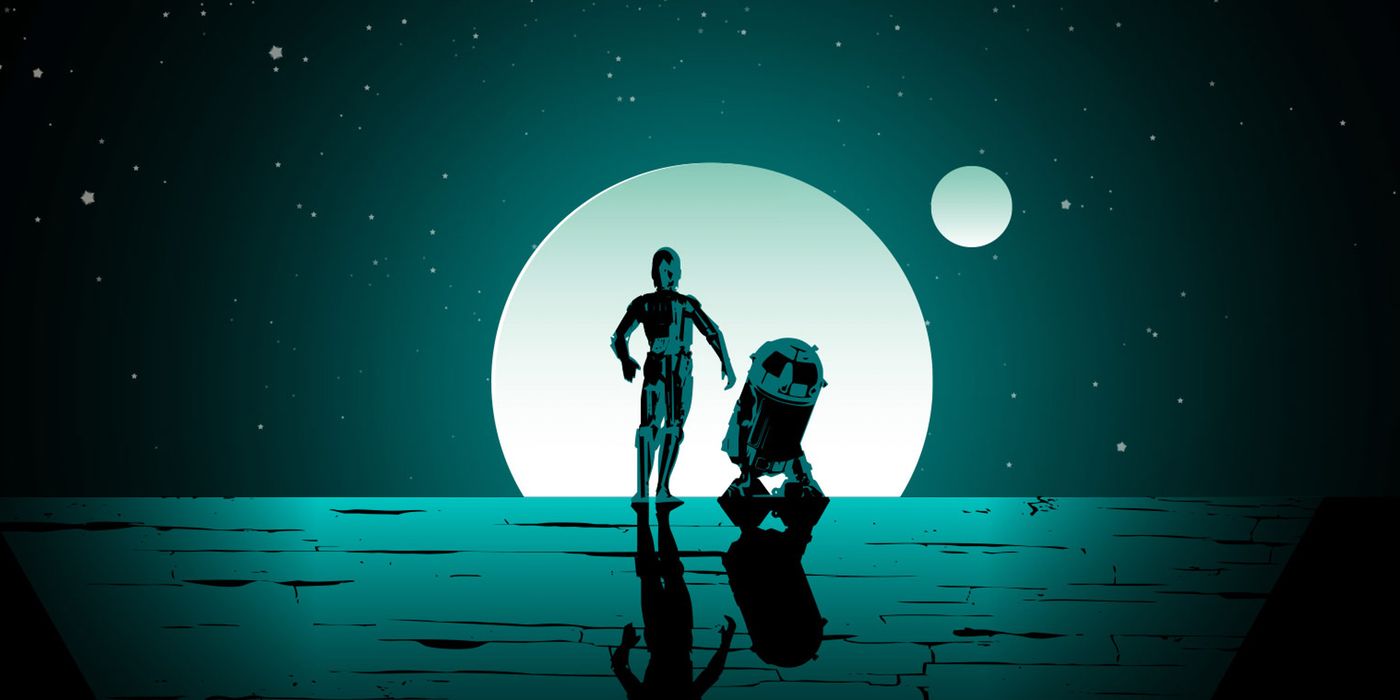 C-3PO y R2D2 están bajo la luna