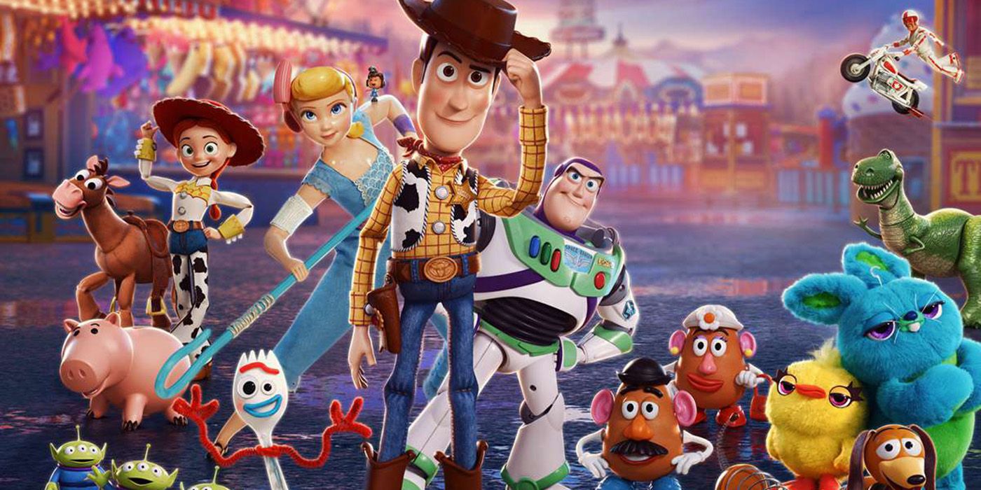 Personajes de Toy Story 4, incluidos Woody con la voz de Tom Hanks, Buzz Lightyear con la voz de Tim Allen y Forky con la voz de Tony Hale.