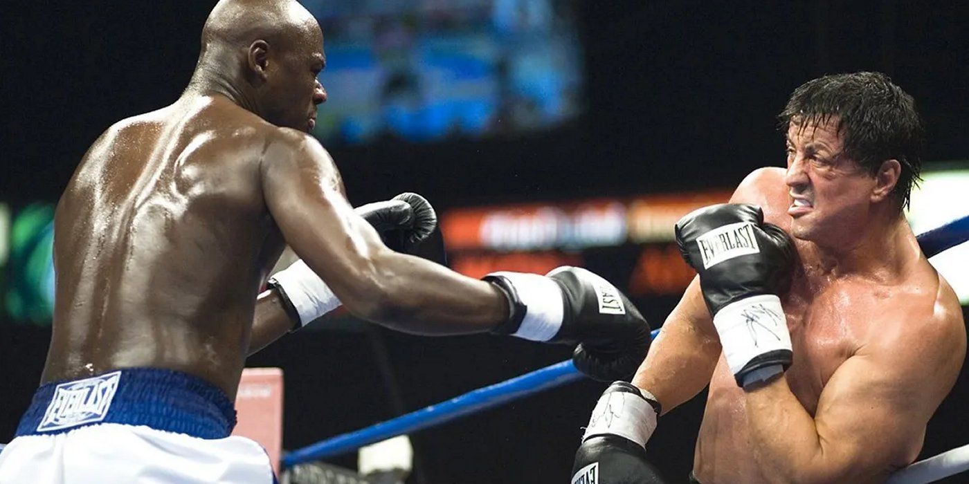 Rocky Balboa peleando con Mason Dixon en un combate de boxeo