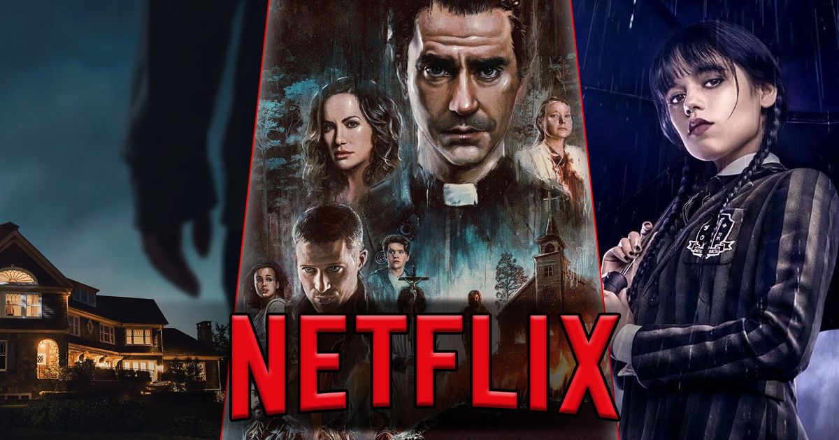 Imagen dividida de The Watcher, Midnight Mass y Wednesday en Netflix