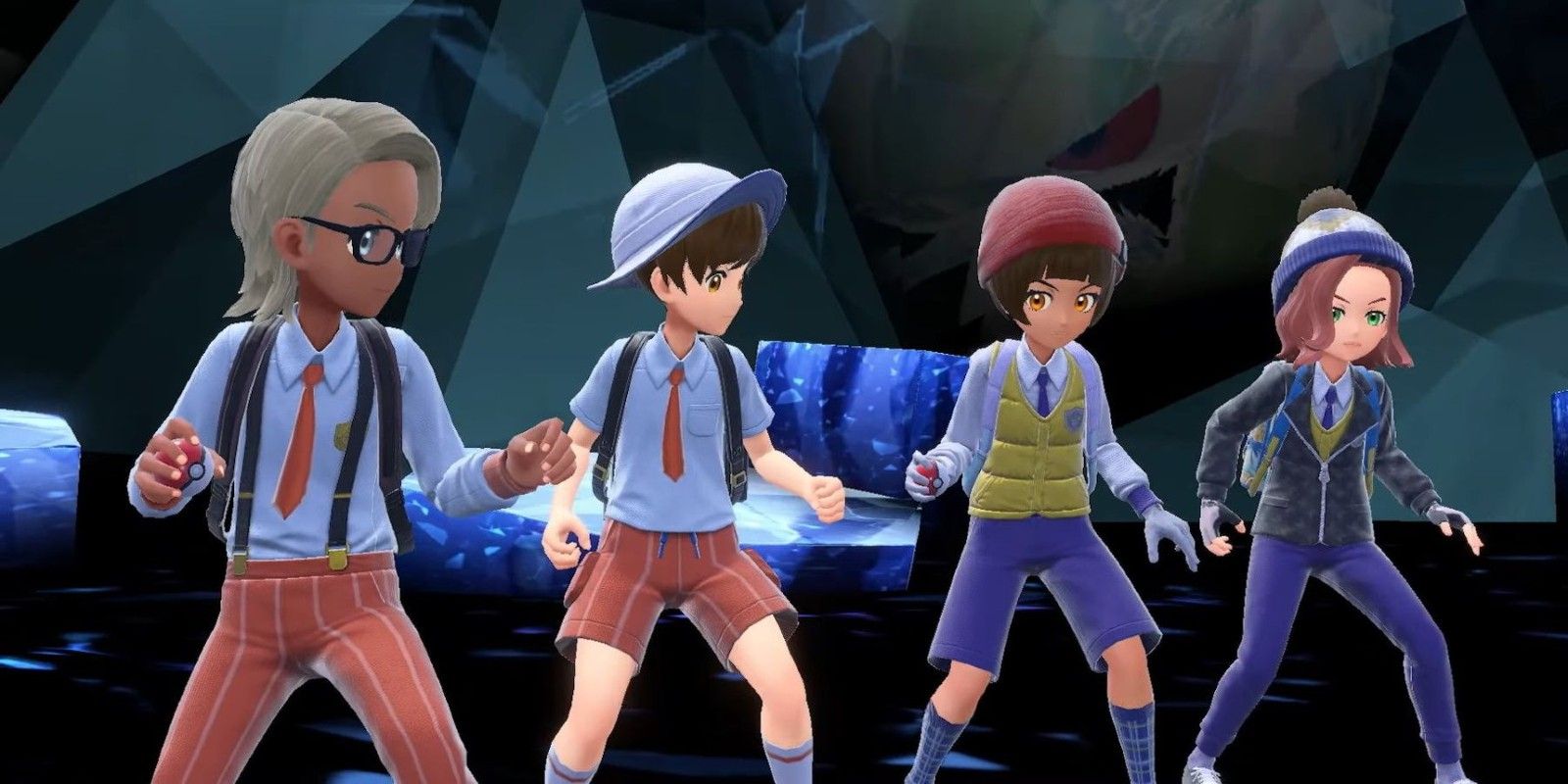 Una alineación de Tera Raid Battle en Pokémon Escarlata y Violeta.