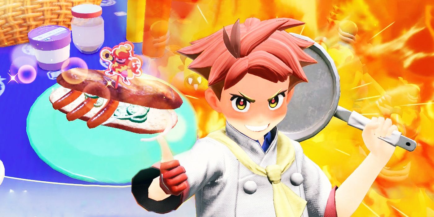 Crispin con un sándwich súper picante detrás de él en Pokémon Escarlata y Violeta