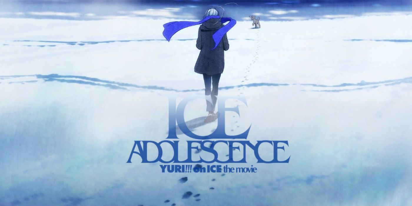 Imagen clave oficial de Yuri on Ice the Movie: Ice Adolescent que muestra a Viktor caminando solo en un paisaje nevado.