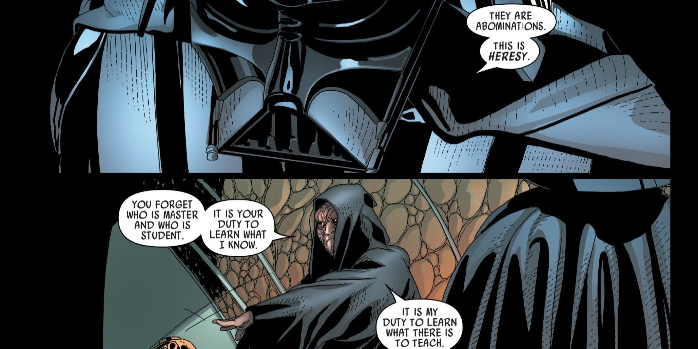 Darth Vader llama a Palpatine hereje Sith en su cara.