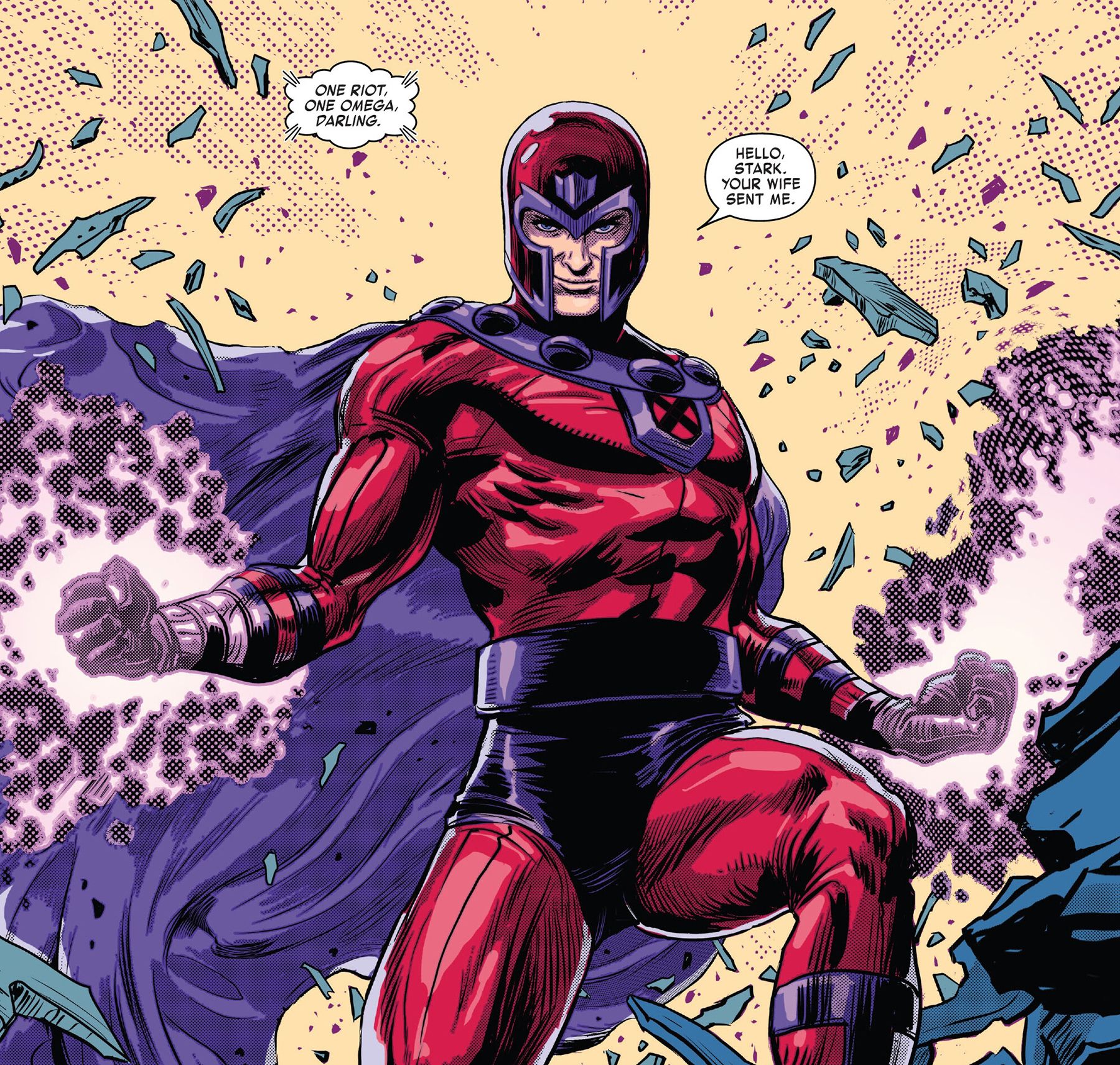 Invencible Iron Man #17 página 26 - Llega Magneto y le cuenta a Tony Stark "Me envió tu esposa."