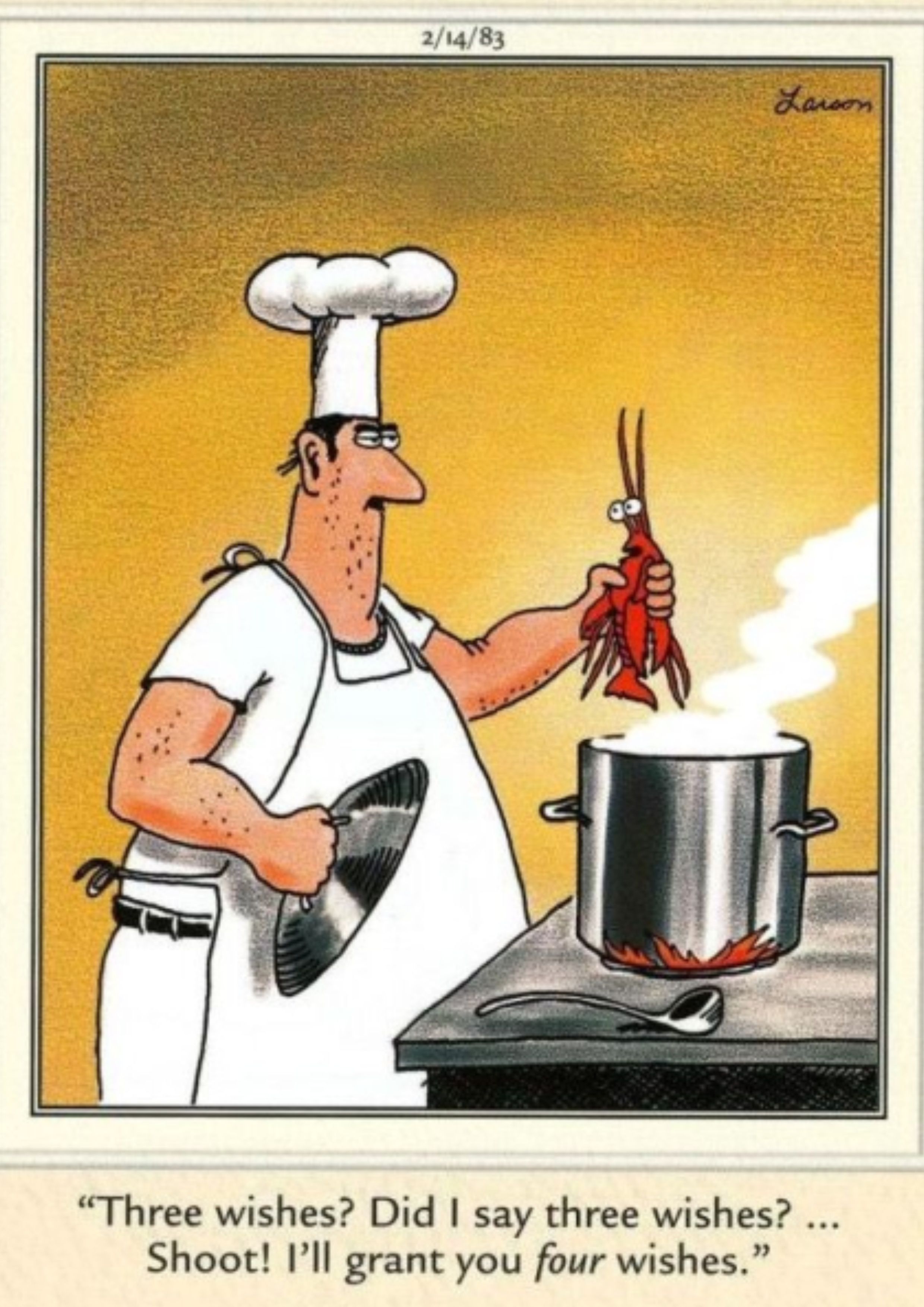 Chef sosteniendo langosta sobre una olla en el otro lado.