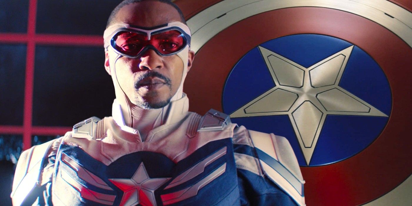 Una imagen dividida de Sam Wilson con su traje de Capitán América y el escudo del Capitán América de The Falcon and the Winter Soldier.