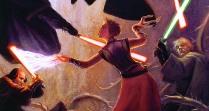 Jedi y Sith luchando contra Abeloth en "Star Wars: La guía esencial para la guerra."